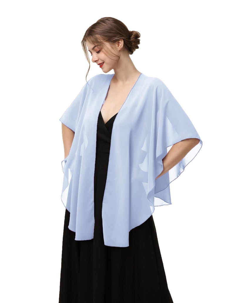 Hotshawl Womens Chiffon Shawls and Wraps, Wedding Party Shawl Scarf for Evening Dresses (Light Blue) - Image 2